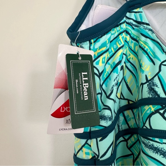 L.L. Bean Swimwear Patterned Tankini Top Size 14 Beach Glass Tropical Leaves - Picture 7 of 10
